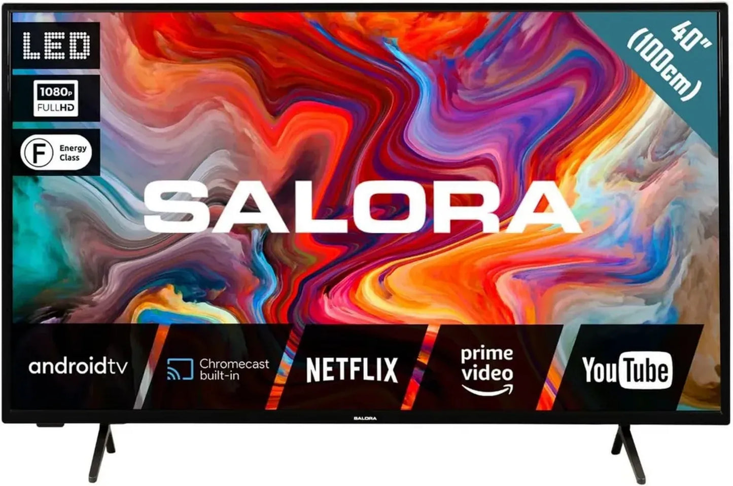 Téléviseur LED Smart 40 Pouces Salora - Android, Full HD, HDR10, Wi-Fi, Bluetooth, 3 HDMI, Tuner DVB-T2/S2, Commande Vocale
