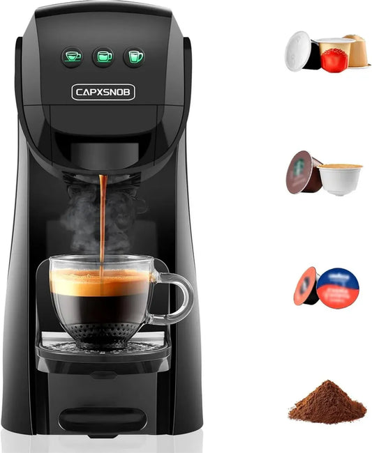 Cafetière Compacte 4 en 1 - Compatible Dolce Gusto, Nespresso, Lavazza et Poudre - 20 Bars, Réglage Température et Volume - 0,8 L